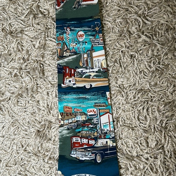 VTG Men’s AXXA Made in US Scenic 50s Small Town Blue Necktie - Picture 5 of 13